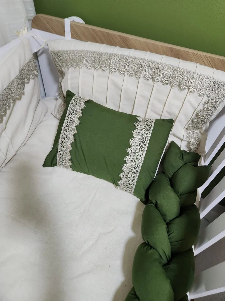 Kit berço 7 peças / linho com verde  - Foto 3