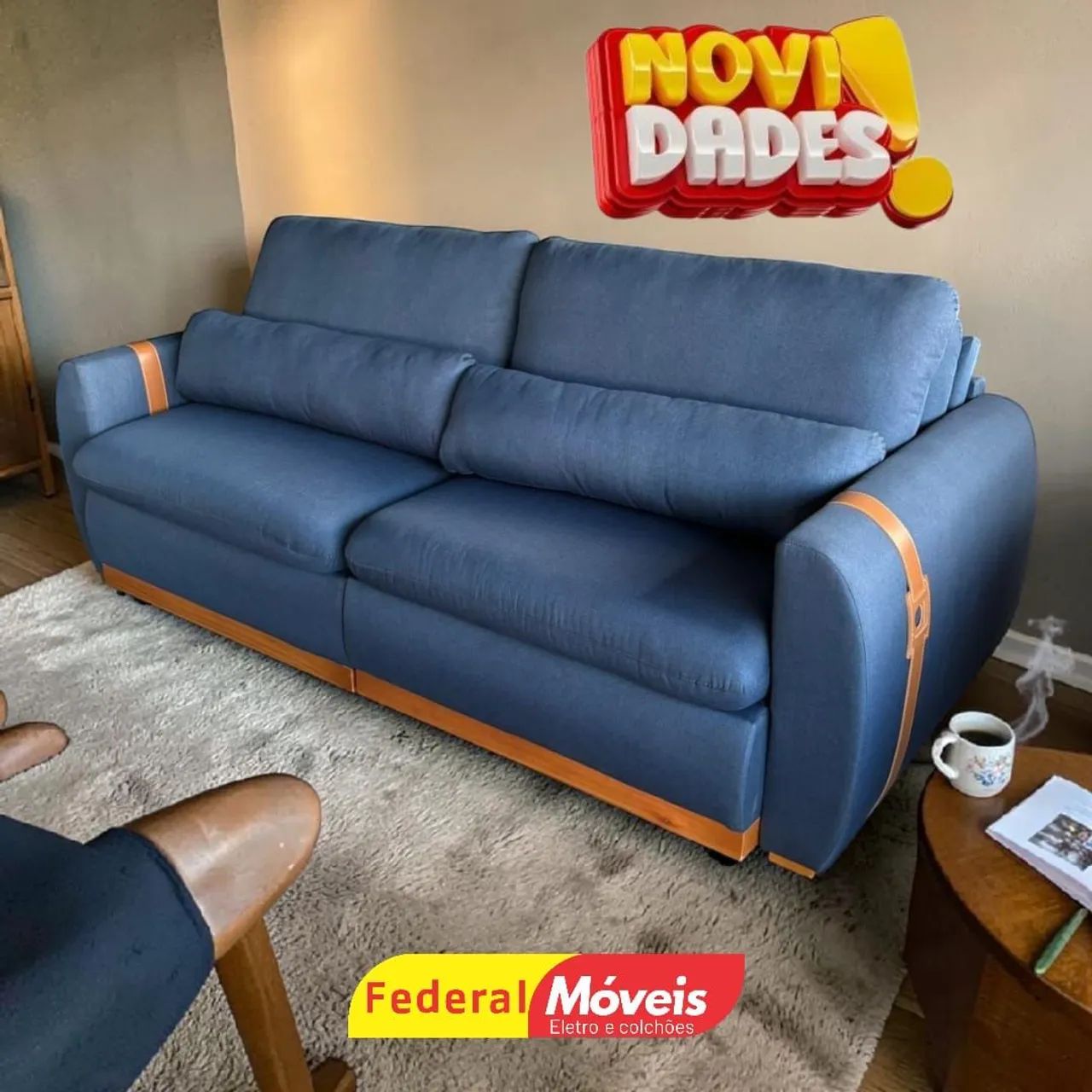 Sofá Cama em Linho Azul 2,30m Linha Premium - Chama no WhatsApp 