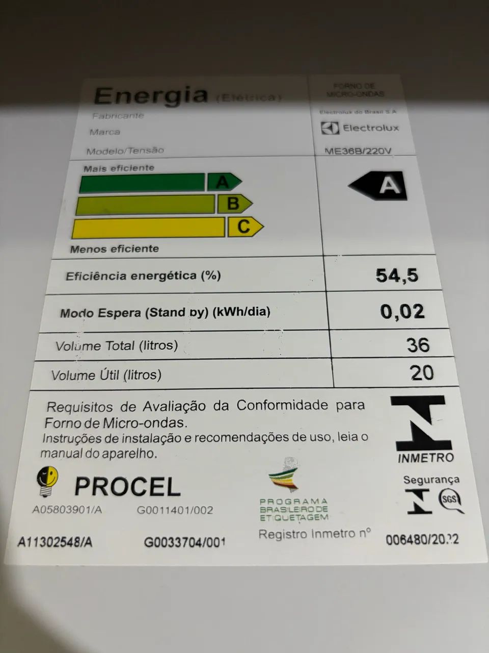 Microondas Electrolux 36L