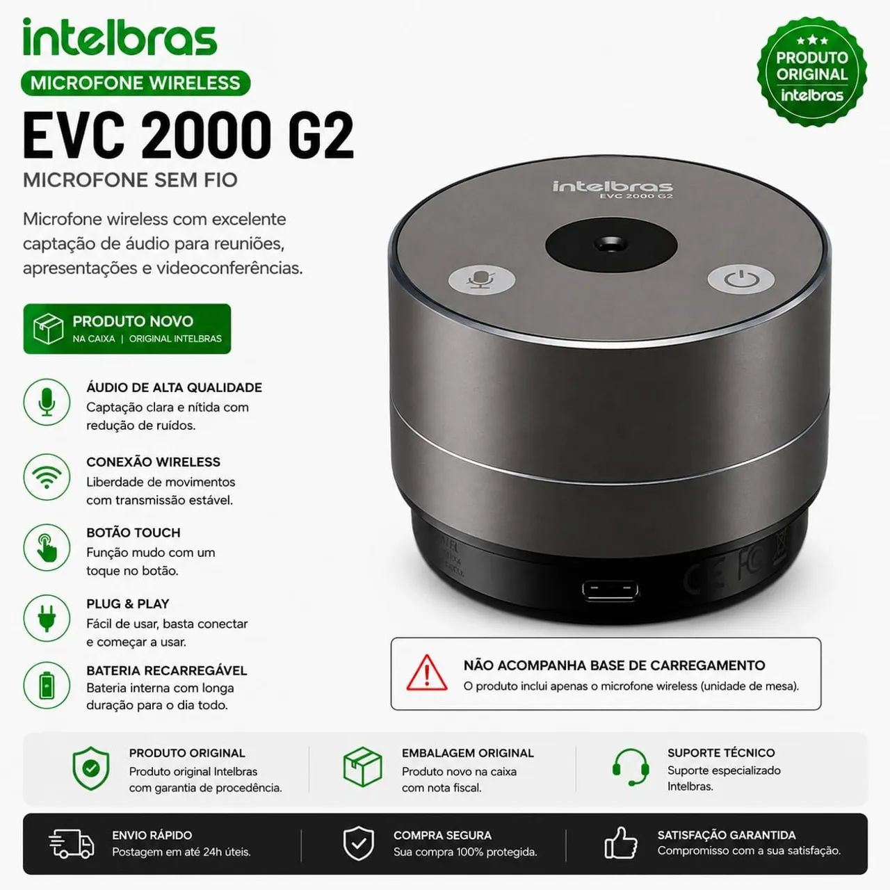 Microfone Wireless Intelbras EVC 2000 G2 Sem Fio Original