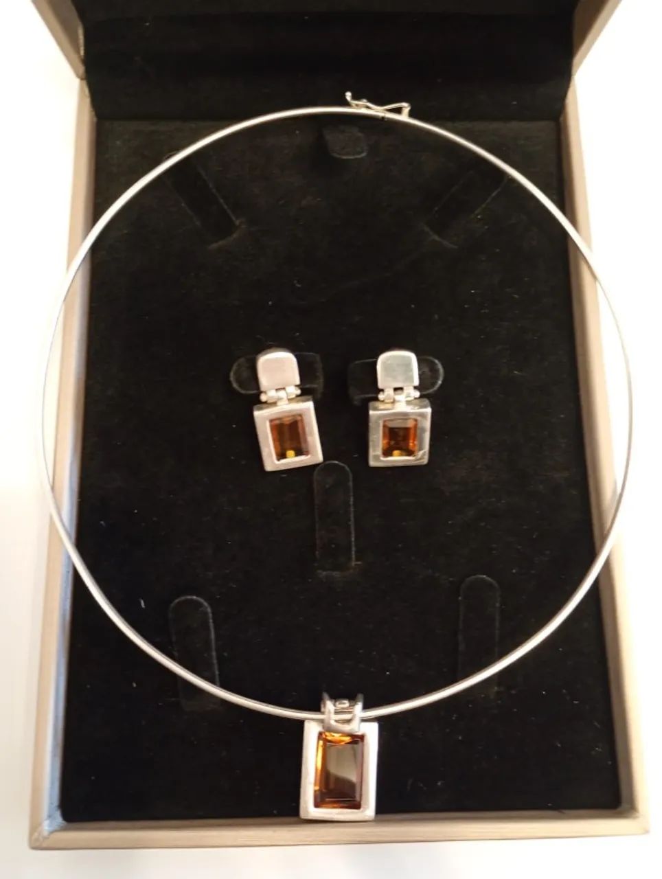 Conjunto prata 925 Citrino natural Colar e brinco - Foto 4