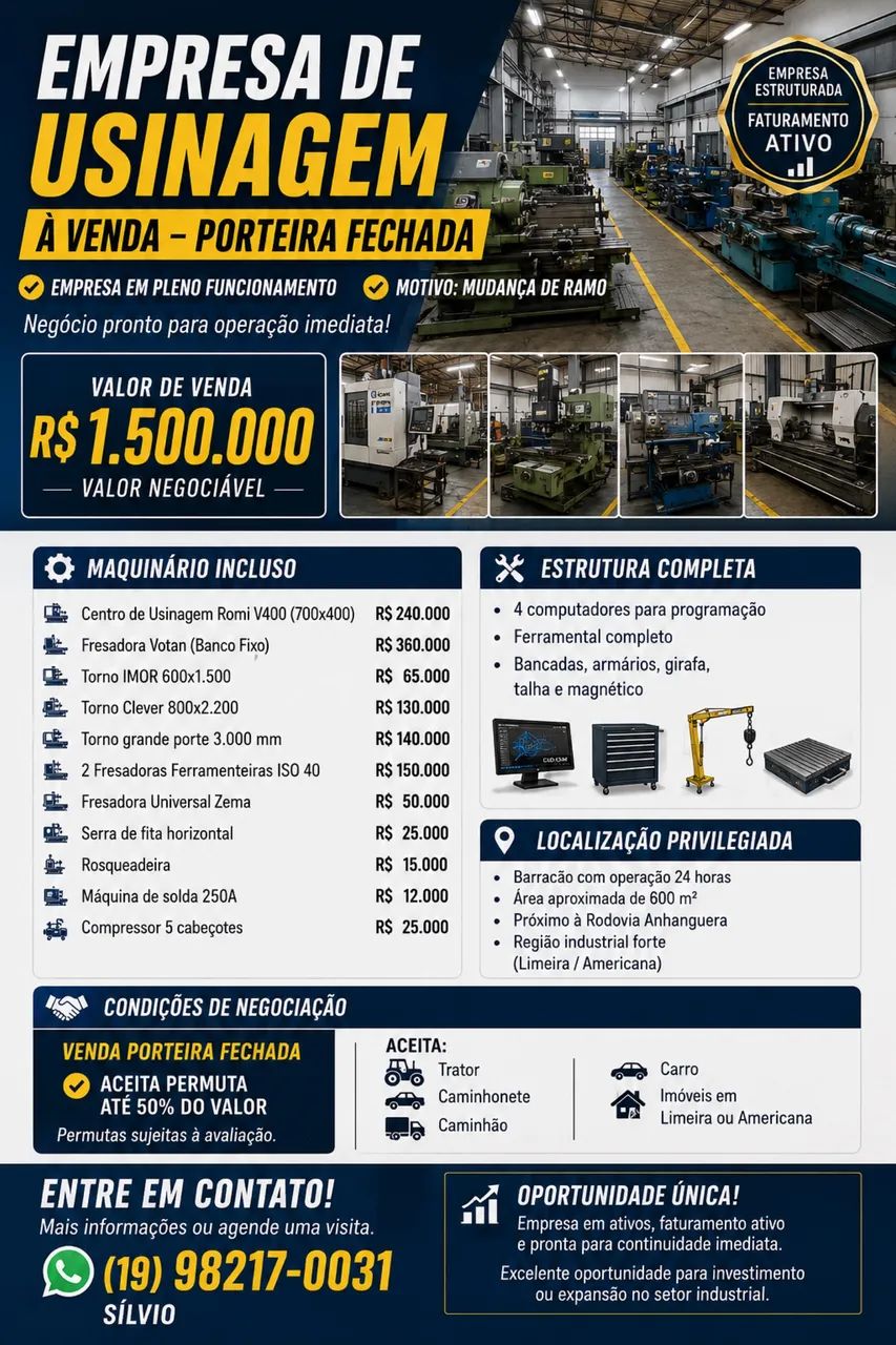 Empresa usinagem a venda 