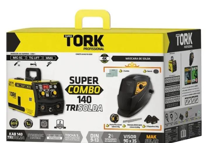 Máquina de Solda inversor Tork MiG eletrodo  tig 140 A com máscara arame esquadro 220 v