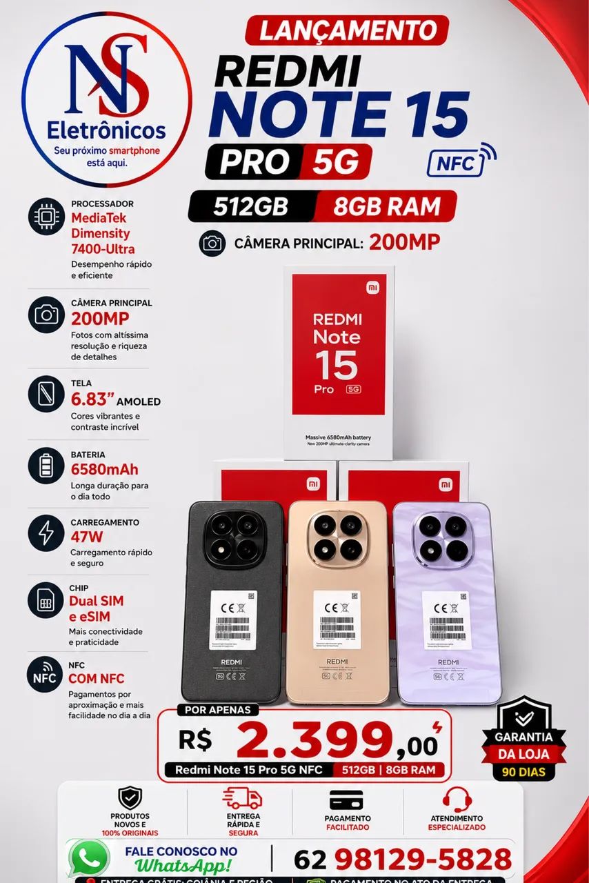 Note 15 PRO 5G 8/512 Novo Garantia Entregamos Grátis
