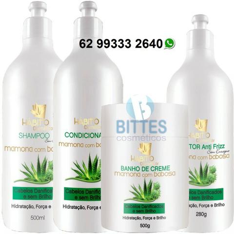 Kit Mamona e Babosa Hábito Cosméticos Hidratação Cresce Cabelo Óleo de Ricino Cauterização