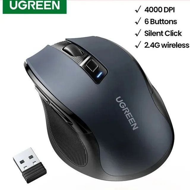 Mouse Ugreen Silencioso e ergonômico sem fio 2.4G