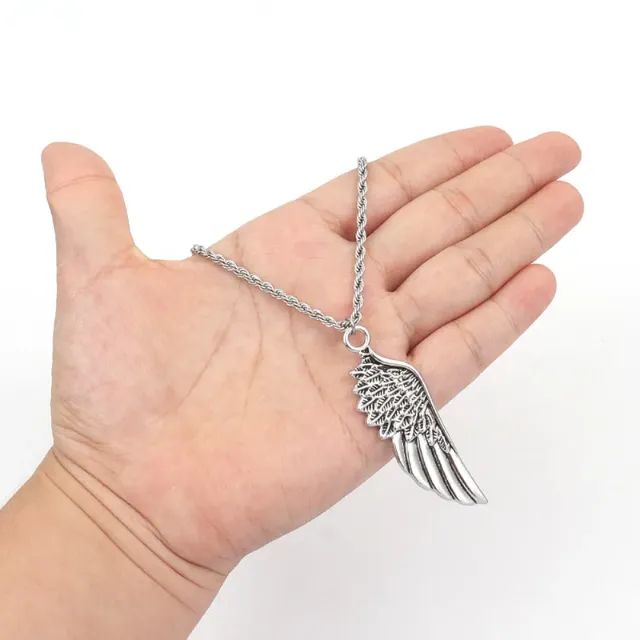Colar Pingente Corrente Asa De Anjo Prateada Gótico Vintage Retrô Aço Inox - Foto 5