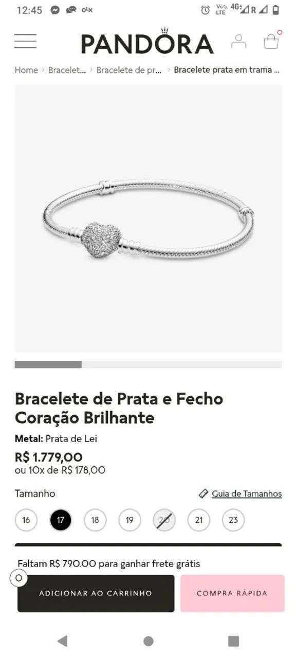 Pulseira de Prata com Fecho Coração Brilhante