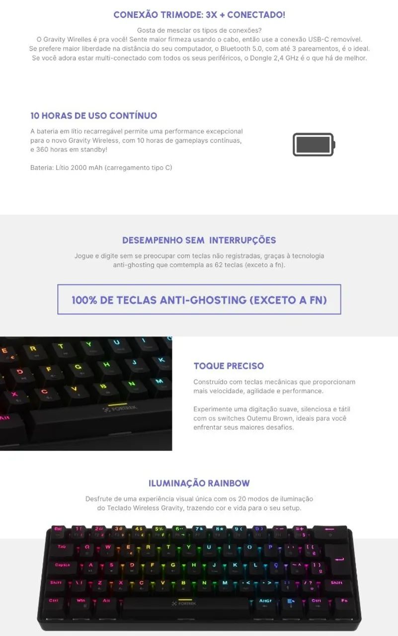 Teclado Gamer Wireless Gravity 65 Air Bluetooth - Foto 3