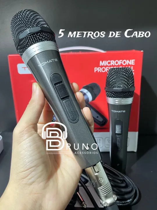 Microfone Profissional Duplo com Fio 5 Metros Tomate