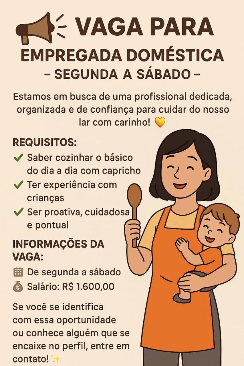 Vaga Empregada Doméstica - Segunda a Sábado - Vagas de emprego ...