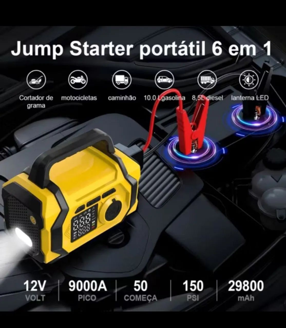 Auxiliar Partida Bateria Compressor Ar Emergência Portátil Com Soprador Com Compressor . - Foto 3