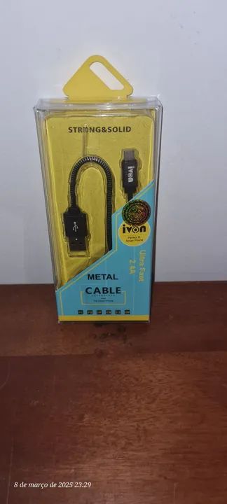 Cabo USB Tipo B micro V8 Metal Ultra Rápido 2.4A Ivon