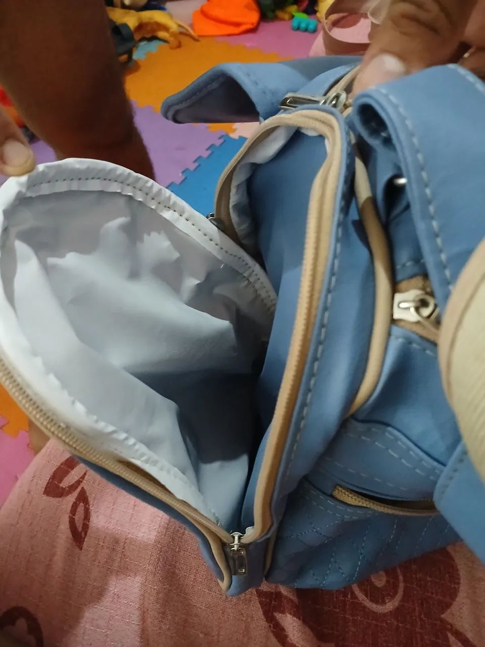 Bolsa maternidade azul Arte pura - Foto 4