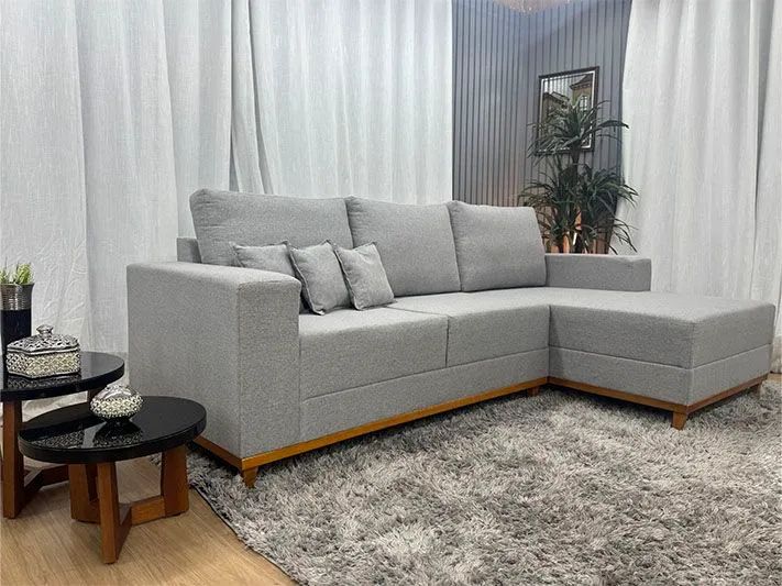 Sofá 3 Lugares com Chaise Linho Cinza - Foto 4