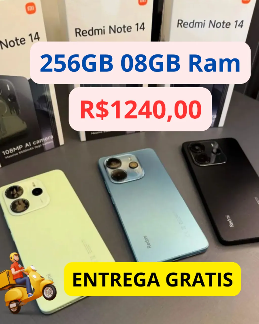Celular Redmi Note 14 4G 256Gb 08Gb Ram Novo Lacrado Global Entregamos Garantia