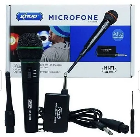 Microfone Sem Fio Knup Kp-m0005 Preto Alcance 30 Metros