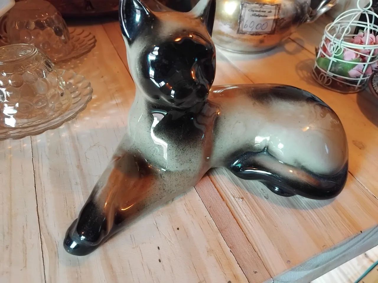 Estatueta de gato siamês vintage