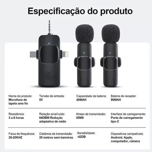Microfone De Lapela Duplo Profissional 3 In 1 Wireless - Foto 5
