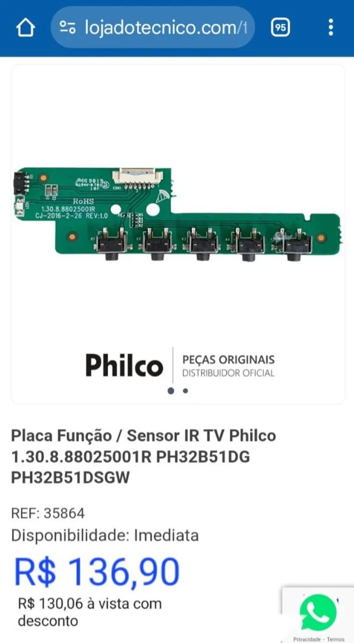 Placa botão teclado de funções 1.30.8. *R TV Philco 39" 32" 43" Origina Marcelo