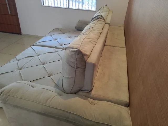 Sofá Retrátil Duas Pessoas Suede Cinza - Foto 5