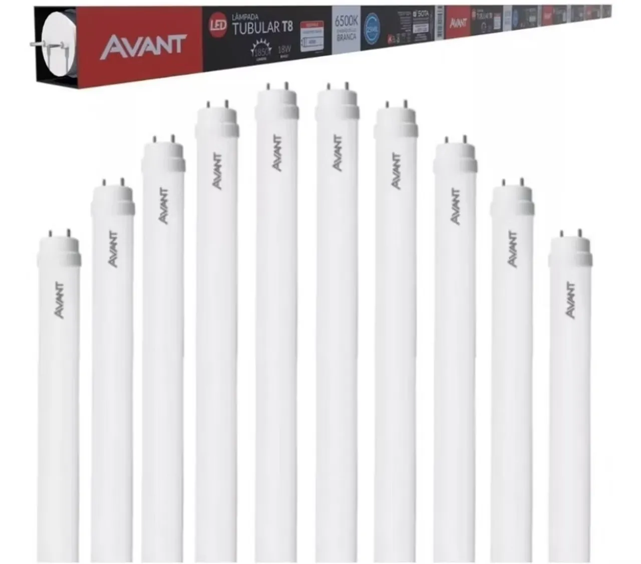 Kit 10 Lâmpadas LED Tubular T8 18W 6500K Branca AVANT