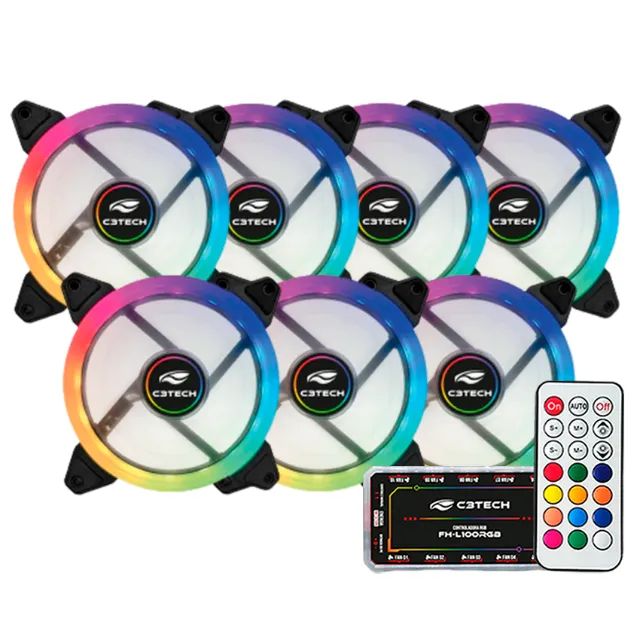 Kit 7 Cooler Fan 120mm C3tech C110F220 com Controladora e Controle ARGB 3P 5V - WZetta