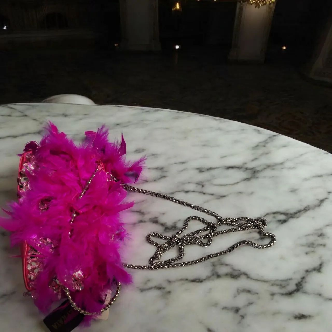 Bolsa Pink plumas Alça Corrente.