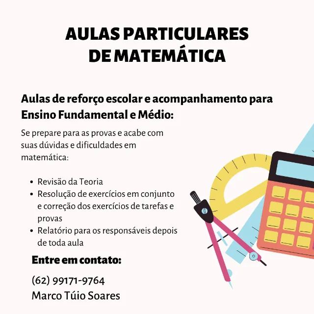 Aulas particulares de Matemática para ensino médio e fundamental
