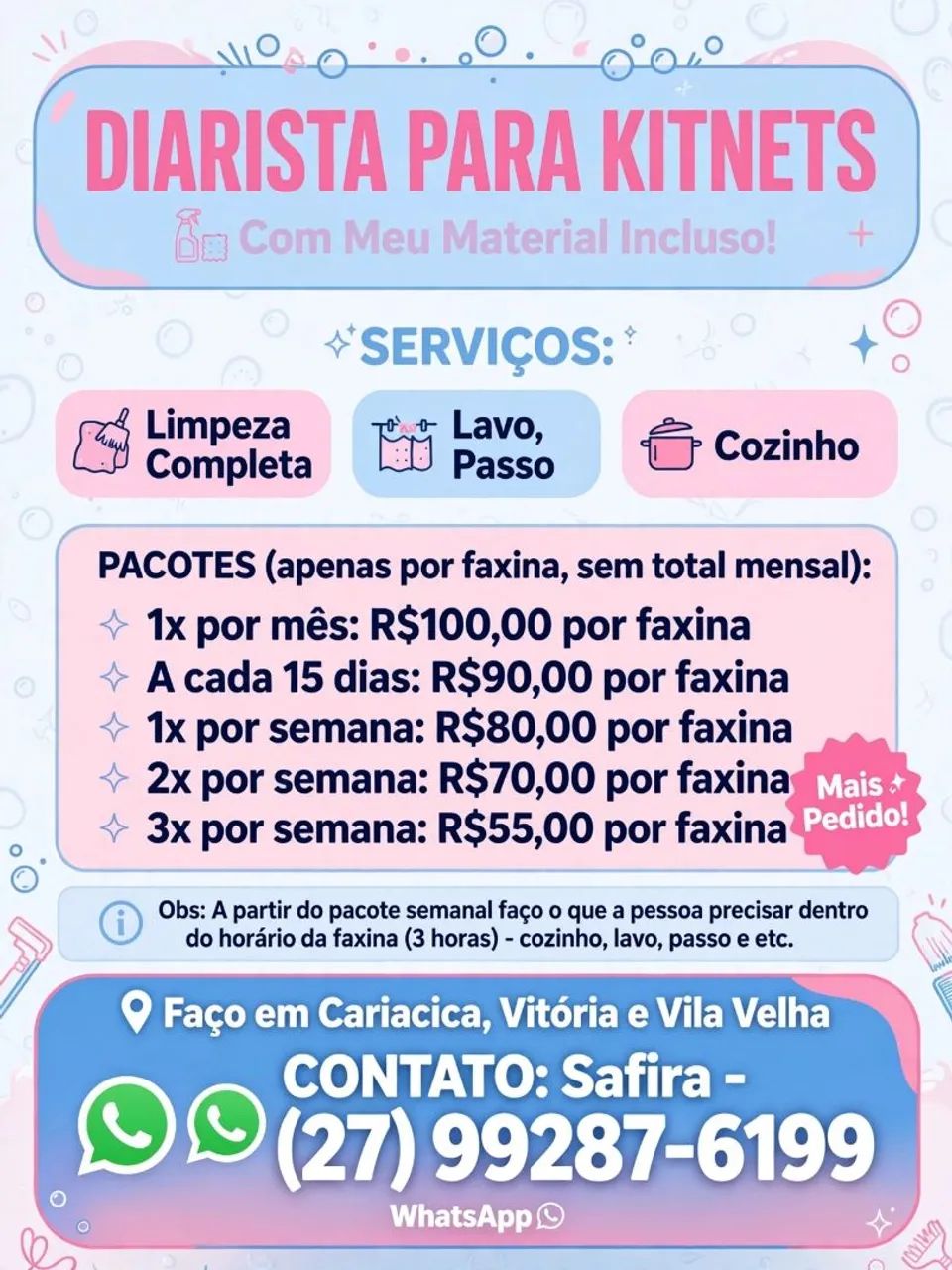 Faxina em kitnets( com meu material)