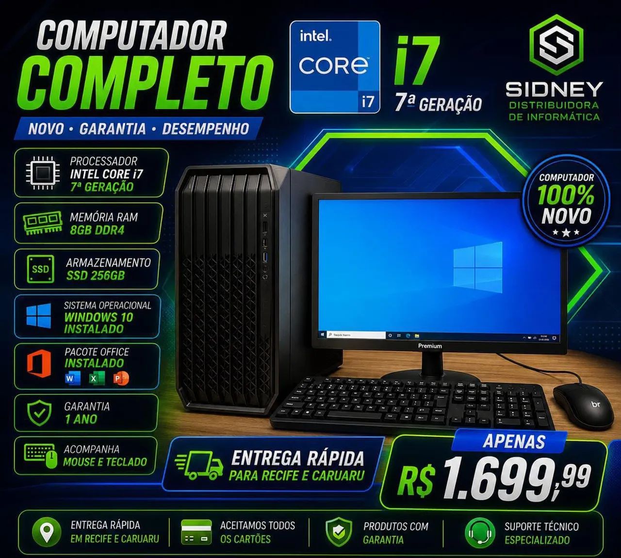 COMPUTADOR NOVO I7 DE 7° GERAÇÃO- 1 ano de garantia 