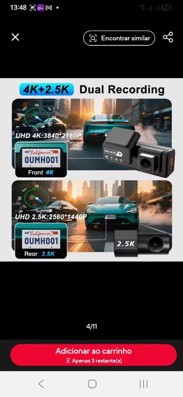 Cãmera dupla veicular 4k+2,5k com GPS - Foto 4