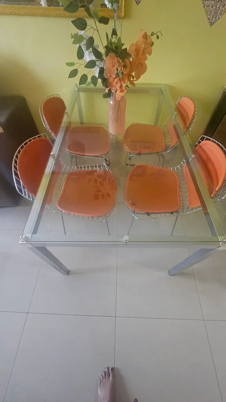 Mesa tampo de vidro + 4 cadeiras bertoia  - Foto 3