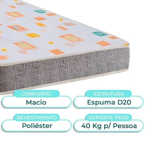Colchão Solteiro D20 + Cama Base Baú Solteiro na cor Creme - Foto 2