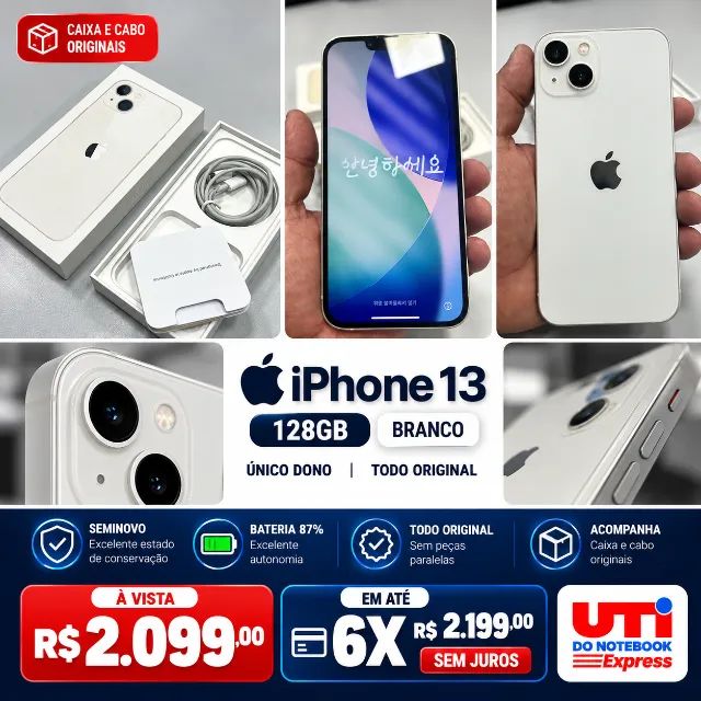 Impecável! Iphone 13 128gb Branco Estado de zero Parcelado  - Foto 2