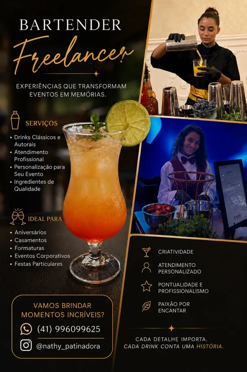 Bartender Freelancer para Eventos | Drinks Clássicos e Autorais
