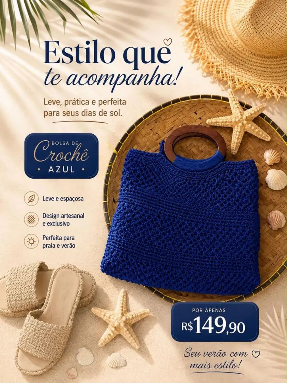 Bolsa de Crochê Azul - Charme e Elegância para o Verão