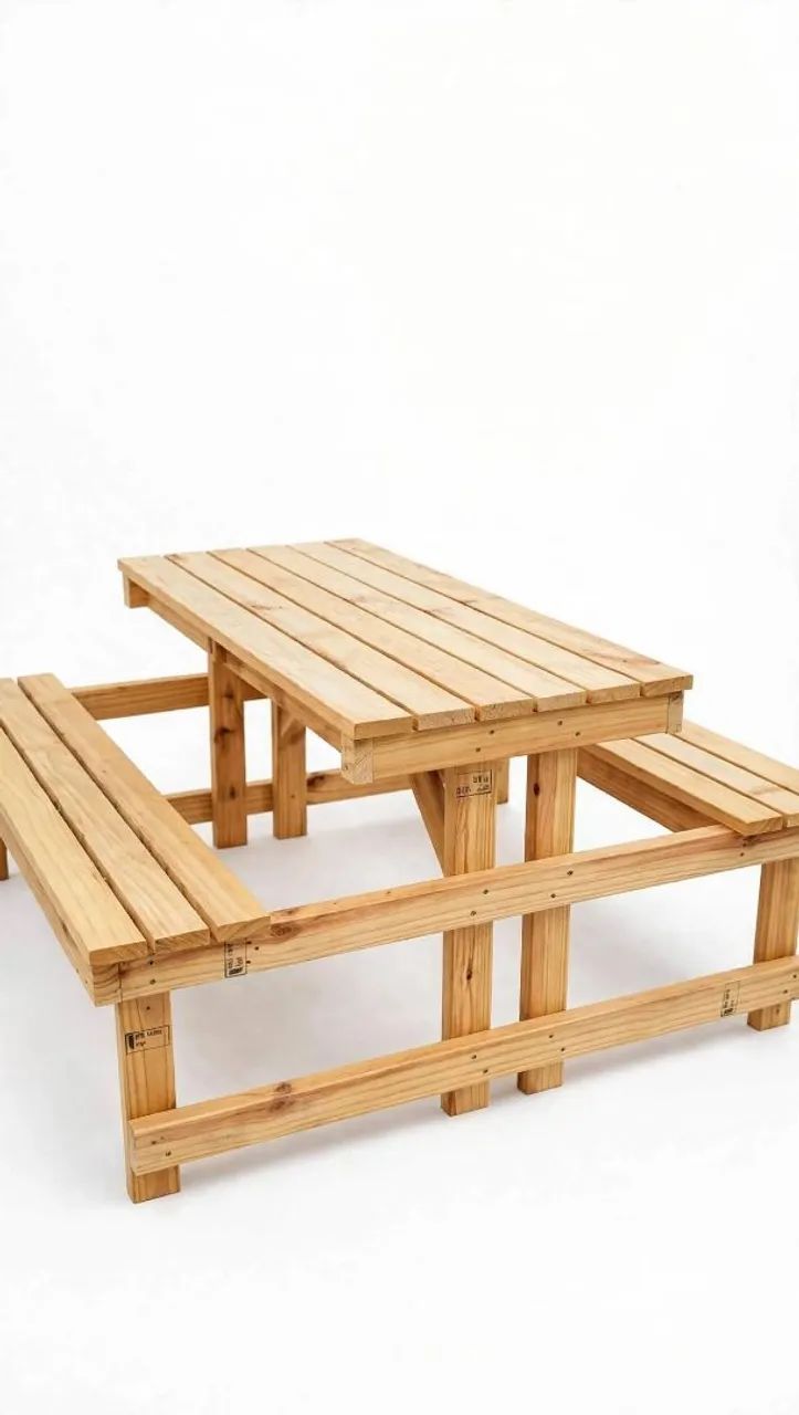 Mesa com bancos embutidos rústico 