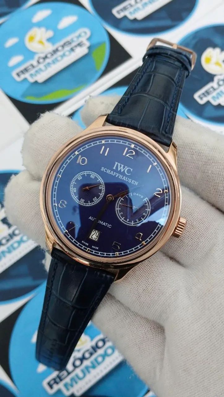RELÓGIO IWC SCHAFFHAUSEN ROSE E FUNDO AZUL - Foto 3