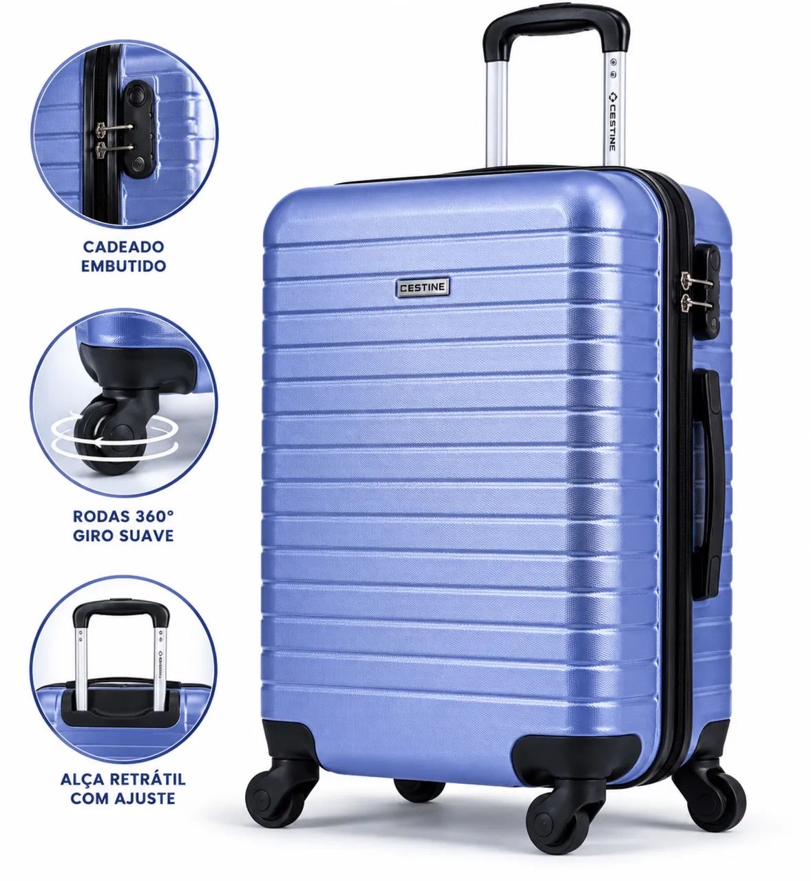 Mala De Viagem Sestini Luxo M 24 Polegadas Azul Rígida 4 Rodas Giro 360°  - Foto 2