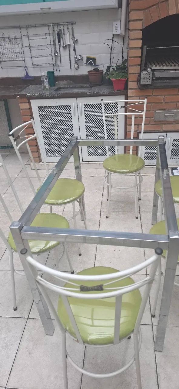 Mesa Inox tampo de vidro retangular