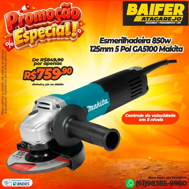 Esmerilhadeira 850w 125mm 5 Polegadas Com Regulagem GA5100 Makita