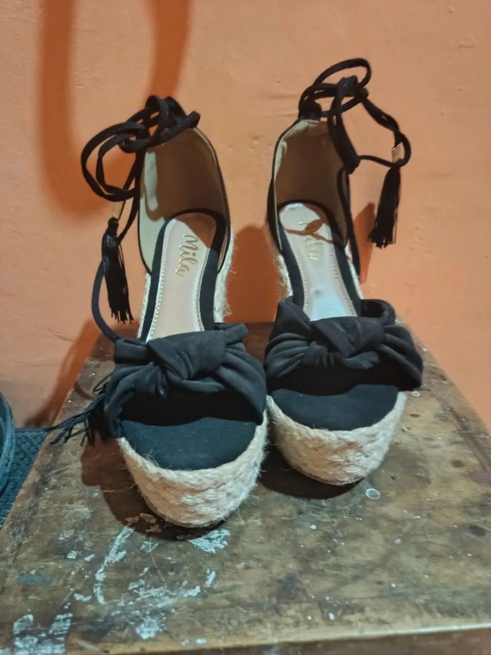 ? Sandália de salto preta com amarração ? NOVA! ?