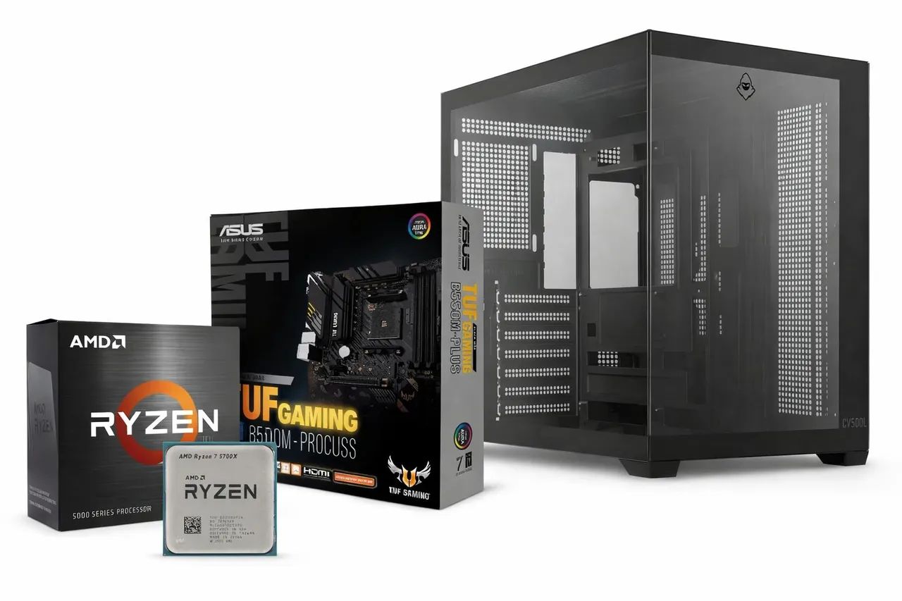 KIT PC Gamer - Ryzen 7 5700X + ASUS TUF B550M-PLUS + Gabinete Mancer CV500L