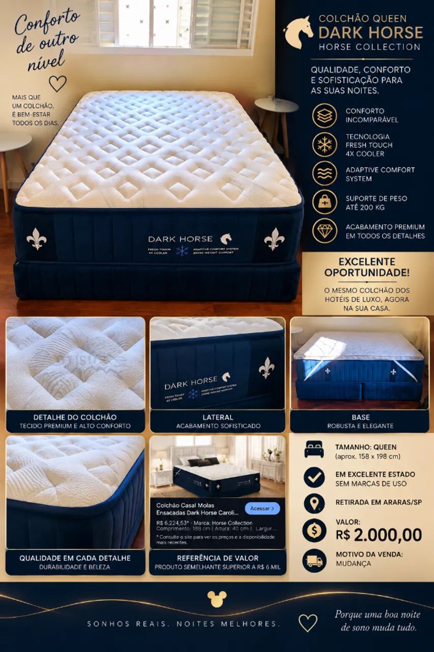 Cama Queen Dark Horse completa + base | Excelente estado | Mudança - Foto 5