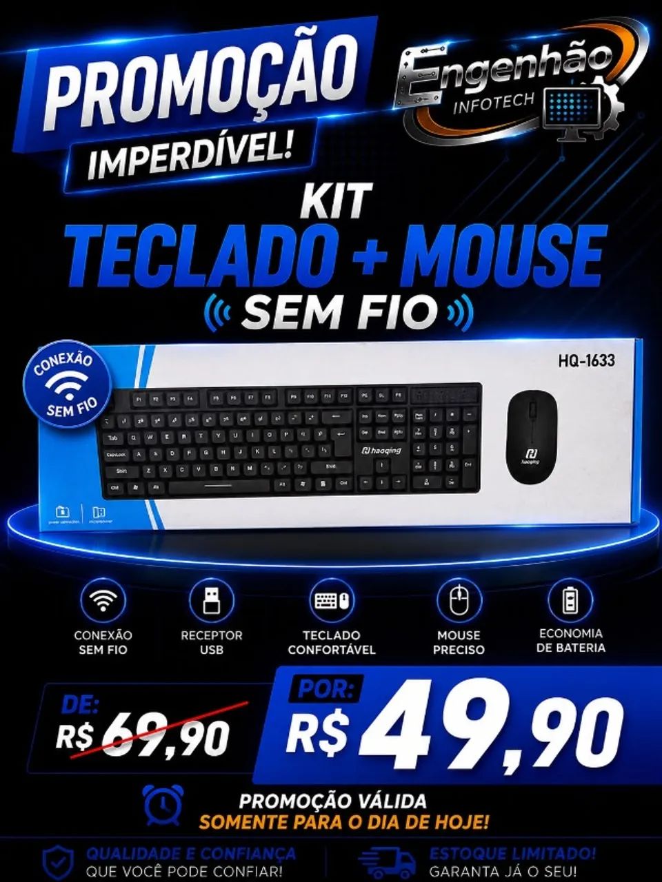 KIT TECLADO E MOUSE SEM FIO PC/NOTEBOOK  - Foto 2