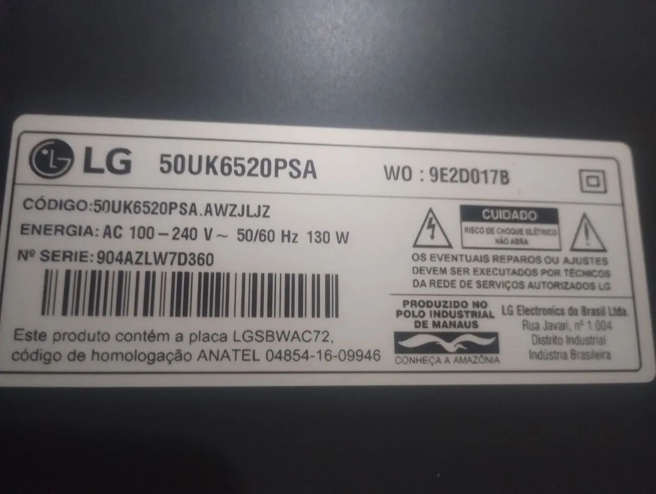 Tv LG 50UK6520psa - com tela quebrada 