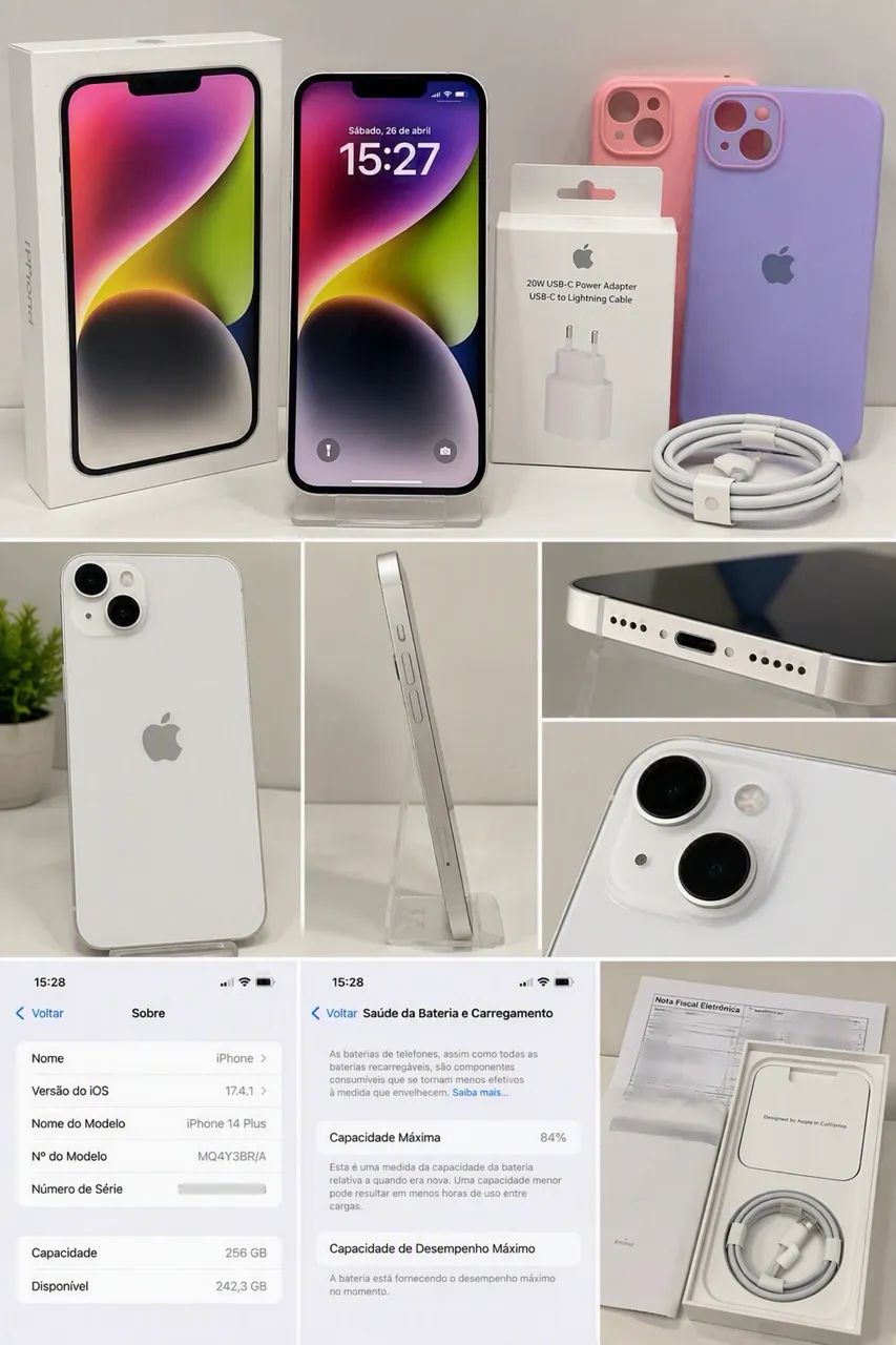 ? iPhone 14 Plus Branco 256GB - Impecável! ? 