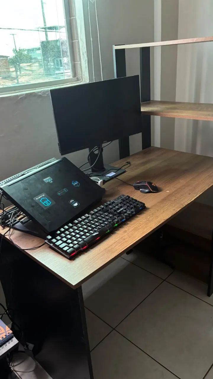 Escrivaninha Industrial com Estante de Prateleiras Mesa de Computador - Foto 2