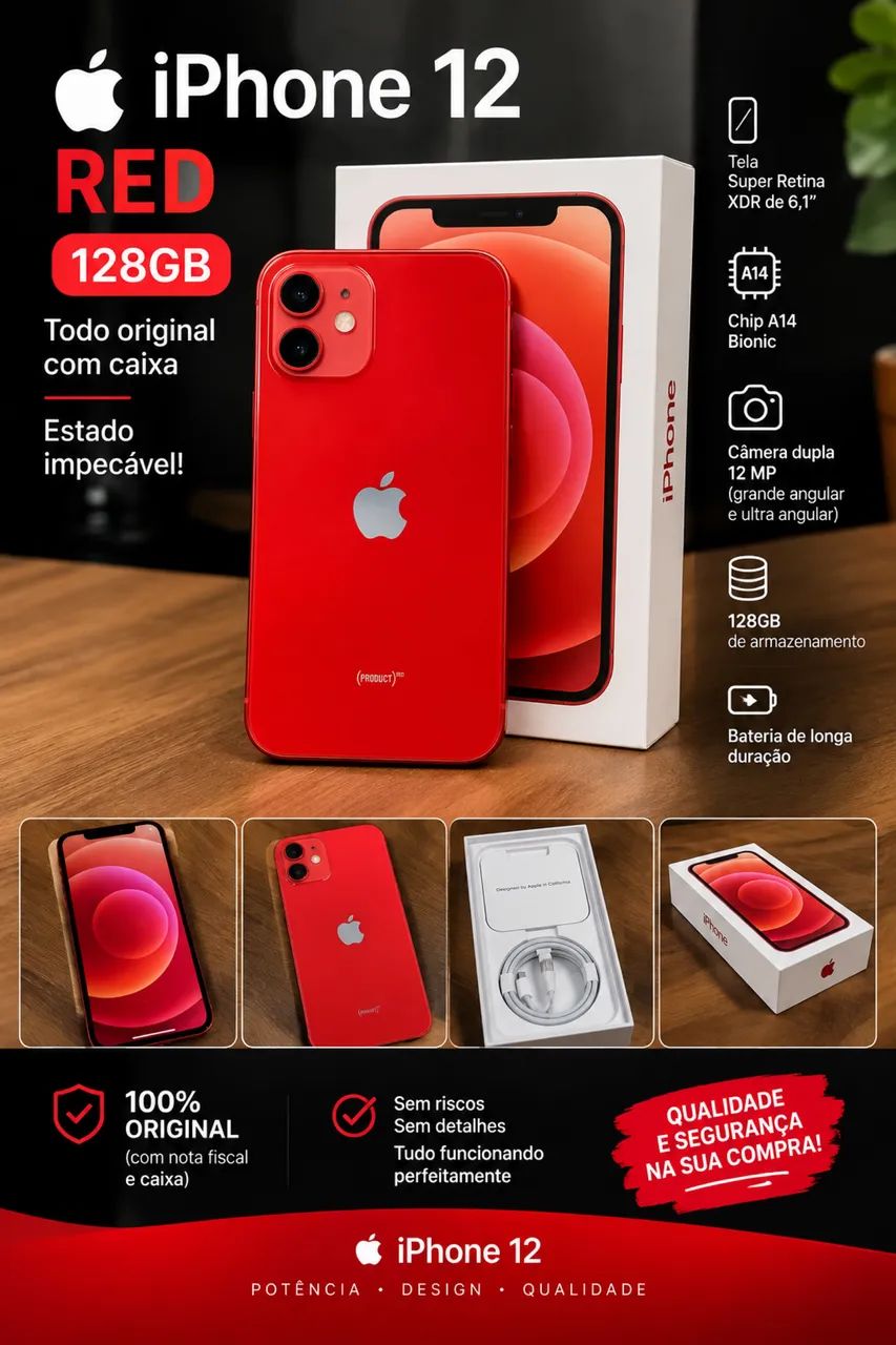 iPhone 12 Red 128gb , impecável todo original com caixa